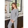 image:imageEkouaer Womens Lounge Sets Long Sleeve Casual Pajama Fall Sleepwear Pockets  Soft Ribbed Knit Pjs Loungewear 2 Piece Outfits Crew neck Curved Hem Fashion 2026 Matching Sets Women ClothingLight Gray