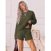 image:imageEkouaer Womens Lounge Sets Pajamas 2026 Fall Long Sleeve TopampShorts XSXXL  Matching 2 Piece SetsFall outfitsLoungewear for TravelVacationAirportHomeDaily WearShorts with PocketsArmy Green