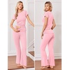 image:imageEkouaer Womens Pajama Set Short Sleeve Crop Top Foldover Flare Pants  Soft Comfy Stretchy Summer Wear Fall Layer High Waist Fold Waistband For Loungewear Yoga Daily Casual WearPink