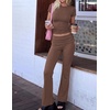 image:imageEkouaer Womens Pajama Set Short Sleeve Crop Top Foldover Flare Pants  Soft Comfy Stretchy Summer Wear Fall Layer High Waist Fold Waistband For Loungewear Yoga Daily Casual WearBrown