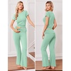 image:imageEkouaer Womens Pajama Set Short Sleeve Crop Top Foldover Flare Pants  Soft Comfy Stretchy Summer Wear Fall Layer High Waist Fold Waistband For Loungewear Yoga Daily Casual WearIce Green