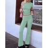 image:imageEkouaer Womens Pajama Set Short Sleeve Crop Top Foldover Flare Pants  Soft Comfy Stretchy Summer Wear Fall Layer High Waist Fold Waistband For Loungewear Yoga Daily Casual WearIce Green