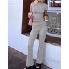image:imageEkouaer Womens Pajama Set Short Sleeve Crop Top Foldover Flare Pants  Soft Comfy Stretchy Summer Wear Fall Layer High Waist Fold Waistband For Loungewear Yoga Daily Casual WearLight Gray