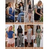 image:imageEkouaer Womens Pajama Set Short Sleeve Crop Top Foldover Flare Pants  Soft Comfy Stretchy Summer Wear Fall Layer High Waist Fold Waistband For Loungewear Yoga Daily Casual WearGray Green