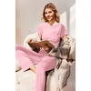 image:imageEkouaer Womens Pajama Set Short Sleeve Crop Top Foldover Flare Pants  Soft Comfy Stretchy Summer Wear Fall Layer High Waist Fold Waistband For Loungewear Yoga Daily Casual WearPink