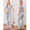 image:imageEkouaer Womens Pajama Set Short Sleeve Crop Top Foldover Flare Pants  Soft Comfy Stretchy Summer Wear Fall Layer High Waist Fold Waistband For Loungewear Yoga Daily Casual WearLight Gray