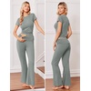 image:imageEkouaer Womens Pajama Set Short Sleeve Crop Top Foldover Flare Pants  Soft Comfy Stretchy Summer Wear Fall Layer High Waist Fold Waistband For Loungewear Yoga Daily Casual WearGray Green