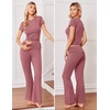 image:imageEkouaer Womens Pajama Set Short Sleeve Crop Top Foldover Flare Pants  Soft Comfy Stretchy Summer Wear Fall Layer High Waist Fold Waistband For Loungewear Yoga Daily Casual WearGray Purple
