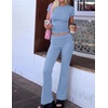 image:imageEkouaer Womens Pajama Set Short Sleeve Crop Top Foldover Flare Pants  Soft Comfy Stretchy Summer Wear Fall Layer High Waist Fold Waistband For Loungewear Yoga Daily Casual WearLight Blue