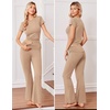 image:imageEkouaer Womens Pajama Set Short Sleeve Crop Top Foldover Flare Pants  Soft Comfy Stretchy Summer Wear Fall Layer High Waist Fold Waistband For Loungewear Yoga Daily Casual WearKhaki