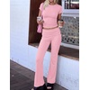 image:imageEkouaer Womens Pajama Set Short Sleeve Crop Top Foldover Flare Pants  Soft Comfy Stretchy Summer Wear Fall Layer High Waist Fold Waistband For Loungewear Yoga Daily Casual WearPink