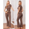 image:imageEkouaer Womens Pajama Set Short Sleeve Crop Top Foldover Flare Pants  Soft Comfy Stretchy Summer Wear Fall Layer High Waist Fold Waistband For Loungewear Yoga Daily Casual WearBrown