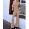 image:imageEkouaer Womens Pajama Set Short Sleeve Crop Top Foldover Flare Pants  Soft Comfy Stretchy Summer Wear Fall Layer High Waist Fold Waistband For Loungewear Yoga Daily Casual WearKhaki