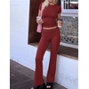 image:imageEkouaer Womens Pajama Set Short Sleeve Crop Top Foldover Flare Pants  Soft Comfy Stretchy Summer Wear Fall Layer High Waist Fold Waistband For Loungewear Yoga Daily Casual WearWine Red
