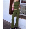image:imageEkouaer Womens Pajama Set Short Sleeve Crop Top Foldover Flare Pants  Soft Comfy Stretchy Summer Wear Fall Layer High Waist Fold Waistband For Loungewear Yoga Daily Casual WearArmy Green