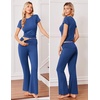 image:imageEkouaer Womens Pajama Set Short Sleeve Crop Top Foldover Flare Pants  Soft Comfy Stretchy Summer Wear Fall Layer High Waist Fold Waistband For Loungewear Yoga Daily Casual WearNavy Blue