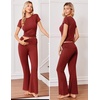 image:imageEkouaer Womens Pajama Set Short Sleeve Crop Top Foldover Flare Pants  Soft Comfy Stretchy Summer Wear Fall Layer High Waist Fold Waistband For Loungewear Yoga Daily Casual WearWine Red