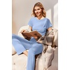 image:imageEkouaer Womens Pajama Set Short Sleeve Crop Top Foldover Flare Pants  Soft Comfy Stretchy Summer Wear Fall Layer High Waist Fold Waistband For Loungewear Yoga Daily Casual WearLight Blue