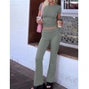 image:imageEkouaer Womens Pajama Set Short Sleeve Crop Top Foldover Flare Pants  Soft Comfy Stretchy Summer Wear Fall Layer High Waist Fold Waistband For Loungewear Yoga Daily Casual WearGray Green