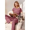 image:imageEkouaer Womens Pajama Set Short Sleeve Crop Top Foldover Flare Pants  Soft Comfy Stretchy Summer Wear Fall Layer High Waist Fold Waistband For Loungewear Yoga Daily Casual WearGray Purple