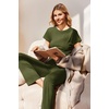 image:imageEkouaer Womens Pajama Set Short Sleeve Crop Top Foldover Flare Pants  Soft Comfy Stretchy Summer Wear Fall Layer High Waist Fold Waistband For Loungewear Yoga Daily Casual WearArmy Green