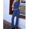 image:imageEkouaer Womens Pajama Set Short Sleeve Crop Top Foldover Flare Pants  Soft Comfy Stretchy Summer Wear Fall Layer High Waist Fold Waistband For Loungewear Yoga Daily Casual WearNavy Blue