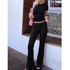 image:imageEkouaer Womens Pajama Set Short Sleeve Crop Top Foldover Flare Pants  Soft Comfy Stretchy Summer Wear Fall Layer High Waist Fold Waistband For Loungewear Yoga Daily Casual WearBlack