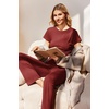 image:imageEkouaer Womens Pajama Set Short Sleeve Crop Top Foldover Flare Pants  Soft Comfy Stretchy Summer Wear Fall Layer High Waist Fold Waistband For Loungewear Yoga Daily Casual WearWine Red