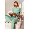 image:imageEkouaer Womens Pajama Set Short Sleeve Crop Top Foldover Flare Pants  Soft Comfy Stretchy Summer Wear Fall Layer High Waist Fold Waistband For Loungewear Yoga Daily Casual WearIce Green