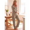image:imageEkouaer Womens Pajama Sets Long Sleeve Button Down 2 Piece Soft Pjs  Soft 2 Piece Lounge Sets Fall Sleepwear Long Pants With Side Pockets Soft and SkinFriendly FabricLight Brown