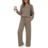 image:imageEkouaer 2 Piece Sets for Women Lounge Set Airport Fall Travel Outfits 2026  Pleated Top Long Sleeve Wide Leg Pants Casual Tracksuit Matching Sets Cozy Sweatsuits Vacation Fashion Women ClothingCoffee