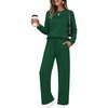image:imageEkouaer 2 Piece Sets for Women Lounge Set Airport Fall Travel Outfits 2026  Pleated Top Long Sleeve Wide Leg Pants Casual Tracksuit Matching Sets Cozy Sweatsuits Vacation Fashion Women ClothingForest Green