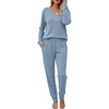 image:imageEkouaer Womens 2 Piece Long Sleeve Lounge Set Ribbed Knit Pajamas Set  Ribbed Knit Fabric Soft Lounge Sets Fall Sleepwear Airport Outfits Jogger Pants With Pockets Matching Track SuitsLight Blue