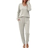 image:imageEkouaer Womens 2 Piece Long Sleeve Lounge Set Ribbed Knit Pajamas Set  Ribbed Knit Fabric Soft Lounge Sets Fall Sleepwear Airport Outfits Jogger Pants With Pockets Matching Track SuitsSmoky Gray