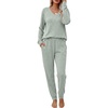 image:imageEkouaer Womens 2 Piece Long Sleeve Lounge Set Ribbed Knit Pajamas Set  Ribbed Knit Fabric Soft Lounge Sets Fall Sleepwear Airport Outfits Jogger Pants With Pockets Matching Track SuitsLight Green