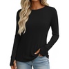 image:imageEkouaer Womens Long Sleeve Shirts Thumb Hole Tops Thermal Fall Clothes  Crew Neck T Shirts Loose Fit Undershirts Layering Casual Work Winter OutfitsBlack