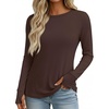 image:imageEkouaer Womens Long Sleeve Shirts Thumb Hole Tops Thermal Fall Clothes  Crew Neck T Shirts Loose Fit Undershirts Layering Casual Work Winter OutfitsBrown
