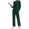 image:imageEkouaer Womens Lounge Sets Long Sleeve Casual Pajama Fall Sleepwear Pockets  Soft Ribbed Knit Pjs Loungewear 2 Piece Outfits Crew neck Curved Hem Fashion 2026 Matching Sets Women ClothingGreen