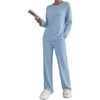 image:imageEkouaer Womens Lounge Sets Long Sleeve Casual Pajama Fall Sleepwear Pockets  Soft Ribbed Knit Pjs Loungewear 2 Piece Outfits Crew neck Curved Hem Fashion 2026 Matching Sets Women ClothingLight Blue