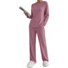image:imageEkouaer Womens Lounge Sets Long Sleeve Casual Pajama Fall Sleepwear Pockets  Soft Ribbed Knit Pjs Loungewear 2 Piece Outfits Crew neck Curved Hem Fashion 2026 Matching Sets Women ClothingDusty Rose