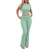 image:imageEkouaer Womens Pajama Set Short Sleeve Crop Top Foldover Flare Pants  Soft Comfy Stretchy Summer Wear Fall Layer High Waist Fold Waistband For Loungewear Yoga Daily Casual WearIce Green