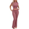 image:imageEkouaer Womens Pajama Set Short Sleeve Crop Top Foldover Flare Pants  Soft Comfy Stretchy Summer Wear Fall Layer High Waist Fold Waistband For Loungewear Yoga Daily Casual WearGray Purple