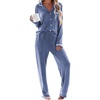 image:imageEkouaer Womens Pajama Sets Long Sleeve Button Down 2 Piece Soft Pjs  Soft 2 Piece Lounge Sets Fall Sleepwear Long Pants With Side Pockets Soft and SkinFriendly FabricNavy