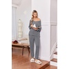 image:imageEkouaer Lounge Sets for Women Long Sleeve Ribbed Knit Pajama Set  Soft Warm Fall Winter Outfits 2026 V Neck Long Sleeve Tops Long Pants with Pockets 2 Piece Loungewear Home WearMedium Gray