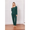 image:imageEkouaer Lounge Sets for Women Long Sleeve Ribbed Knit Pajama Set  Soft Warm Fall Winter Outfits 2026 V Neck Long Sleeve Tops Long Pants with Pockets 2 Piece Loungewear Home WearLake Green