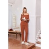 image:imageEkouaer Lounge Sets for Women Long Sleeve Ribbed Knit Pajama Set  Soft Warm Fall Winter Outfits 2026 V Neck Long Sleeve Tops Long Pants with Pockets 2 Piece Loungewear Home WearCaramel