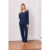 image:imageEkouaer Lounge Sets for Women Long Sleeve Ribbed Knit Pajama Set  Soft Warm Fall Winter Outfits 2026 V Neck Long Sleeve Tops Long Pants with Pockets 2 Piece Loungewear Home WearNavy Blue