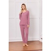 image:imageEkouaer Lounge Sets for Women Long Sleeve Ribbed Knit Pajama Set  Soft Warm Fall Winter Outfits 2026 V Neck Long Sleeve Tops Long Pants with Pockets 2 Piece Loungewear Home WearPurple Red