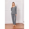 image:imageEkouaer Lounge Sets for Women Long Sleeve Ribbed Knit Pajama Set  Soft Warm Fall Winter Outfits 2026 V Neck Long Sleeve Tops Long Pants with Pockets 2 Piece Loungewear Home WearMedium Gray