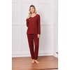 image:imageEkouaer Lounge Sets for Women Long Sleeve Ribbed Knit Pajama Set  Soft Warm Fall Winter Outfits 2026 V Neck Long Sleeve Tops Long Pants with Pockets 2 Piece Loungewear Home WearWine Red